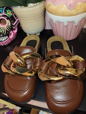 JW Anderson Women's Brown Leather Chain Mule Loafers Shoes Size 36 EU/6 US